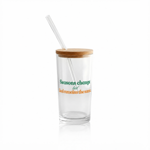 Vaso tipo lata transparente y esmerilado (16oz) - Seasons change but god remains the same